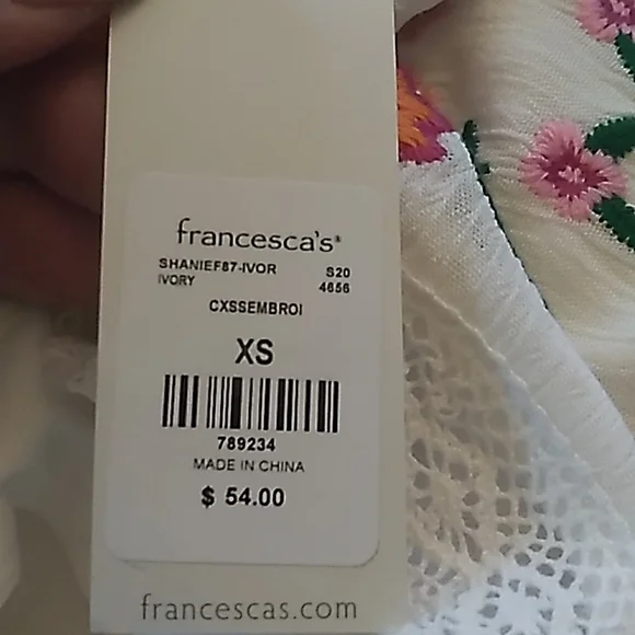 Blue Rain Francesca's Women's Ivory embroidered dress in size XS 100% Rayon - Picture 4 of 8
